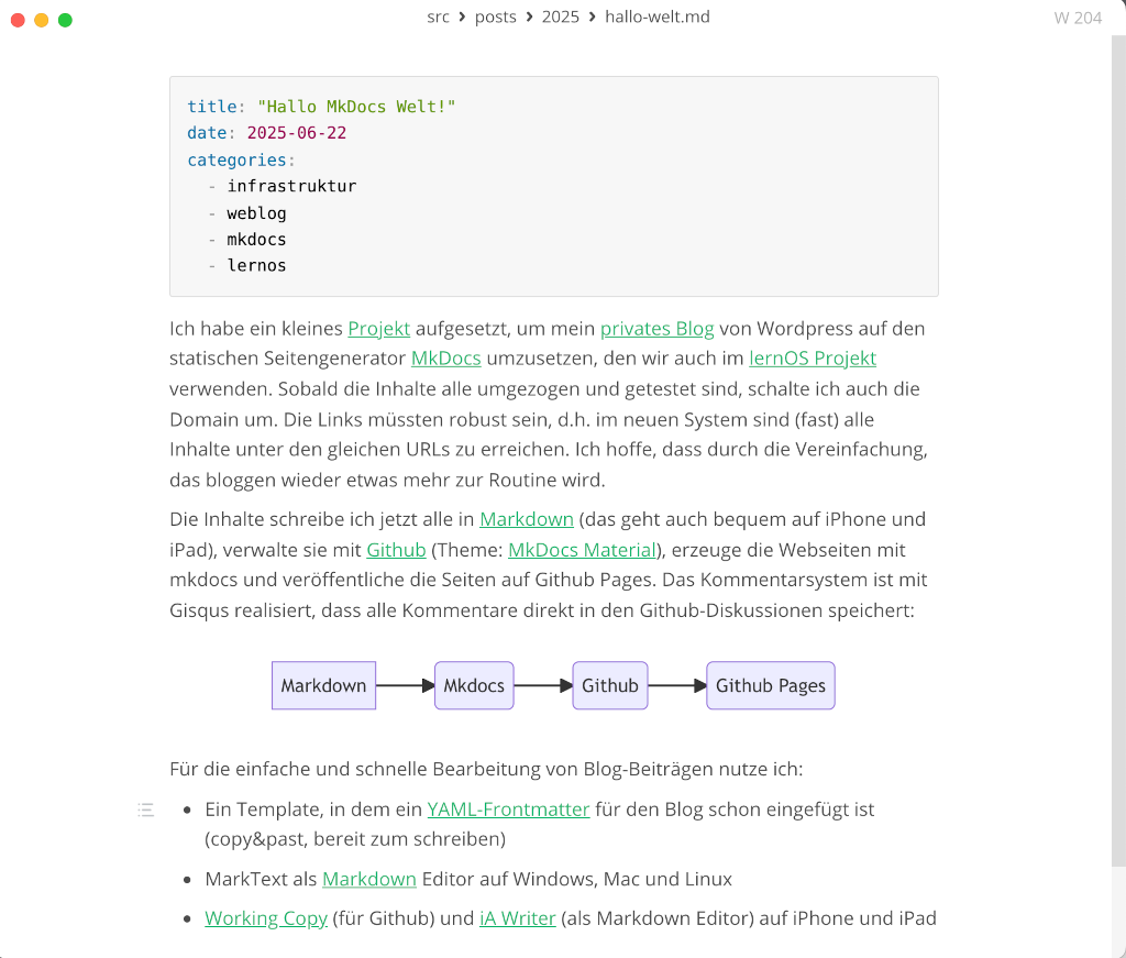 Screenshot des Markdown Editors MarkText