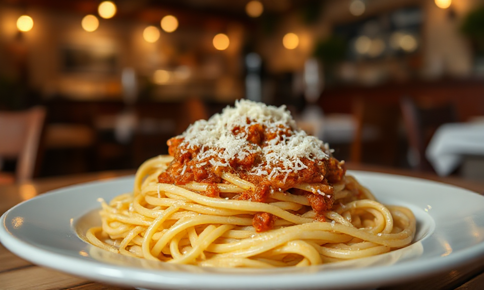 Spaghetti mit Räuchertofu-Bologneses, KI-generiert mit FLUX.1-schnell